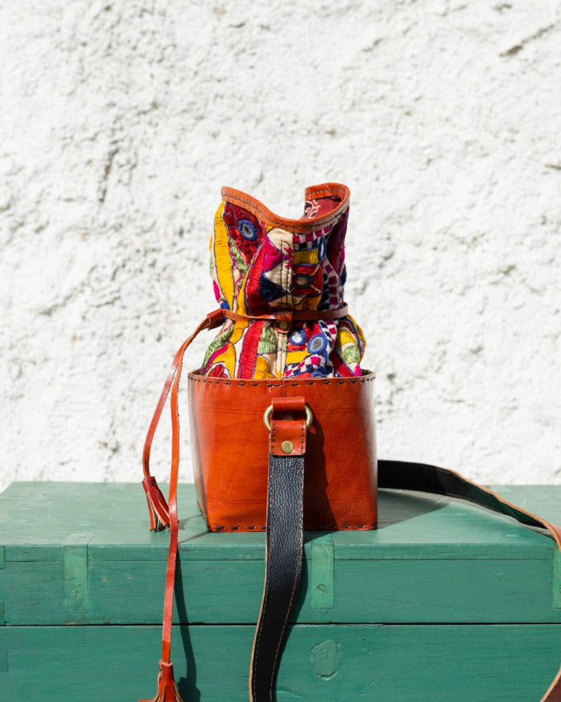 Gamthi potli handcrafted leather bag (square)