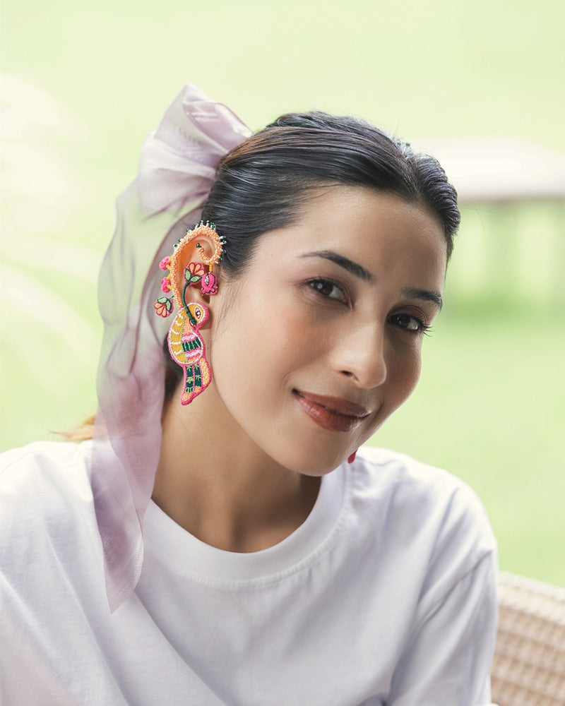 Raveena!! Handcrafted sparrow embroidered earcuffs