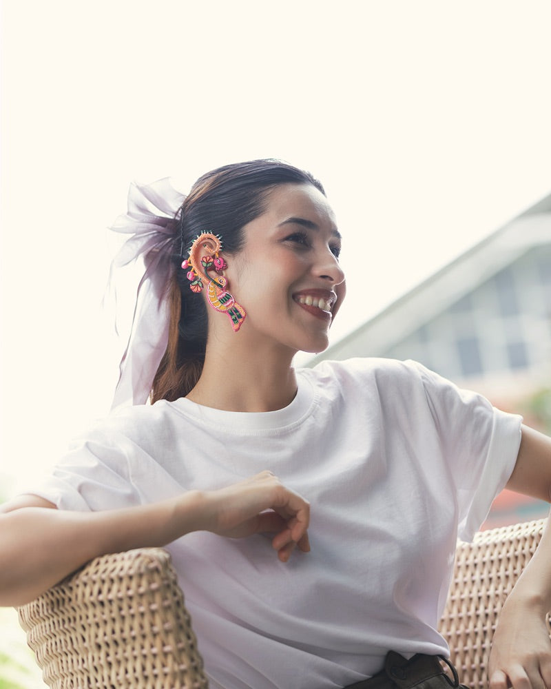 Raveena!! Handcrafted sparrow embroidered earcuffs