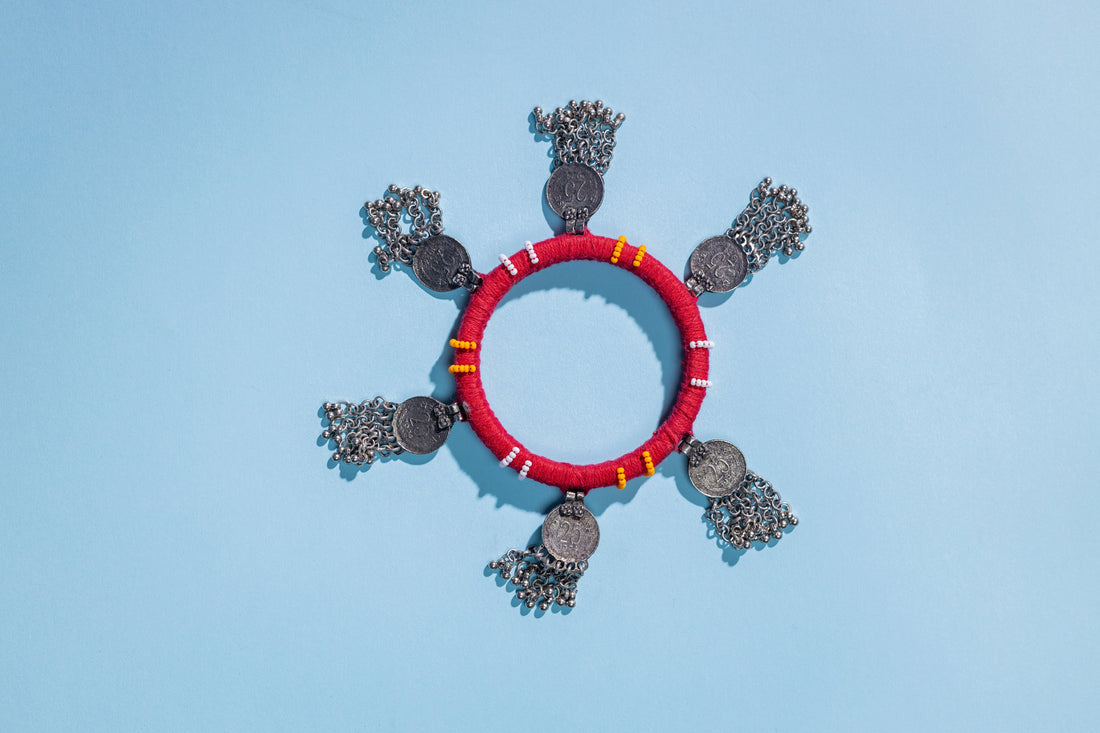 Handcrafted Coin and Beads bangle