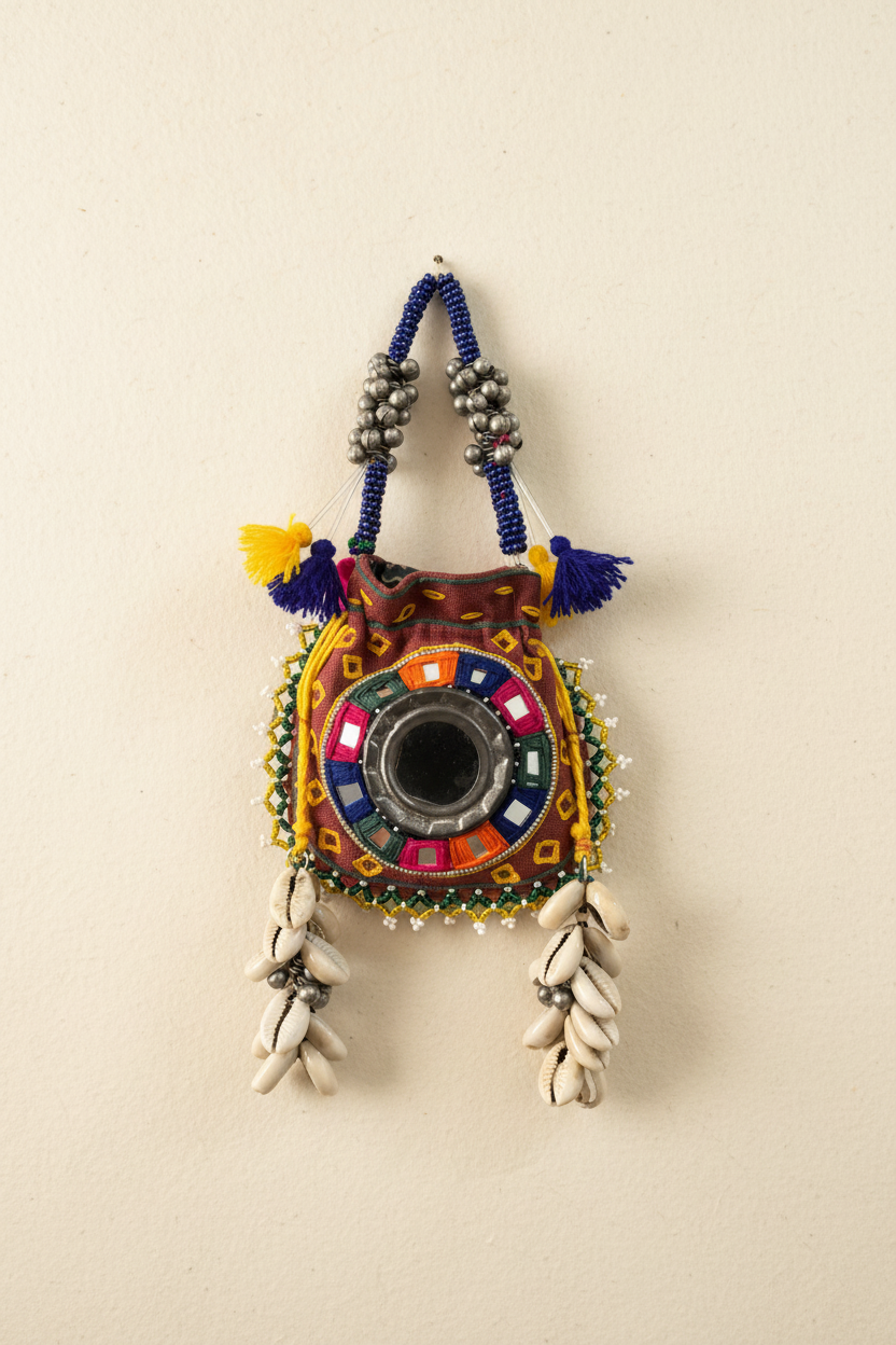 Bandhni with mirror embroidery Coin & Airpod Potli!!