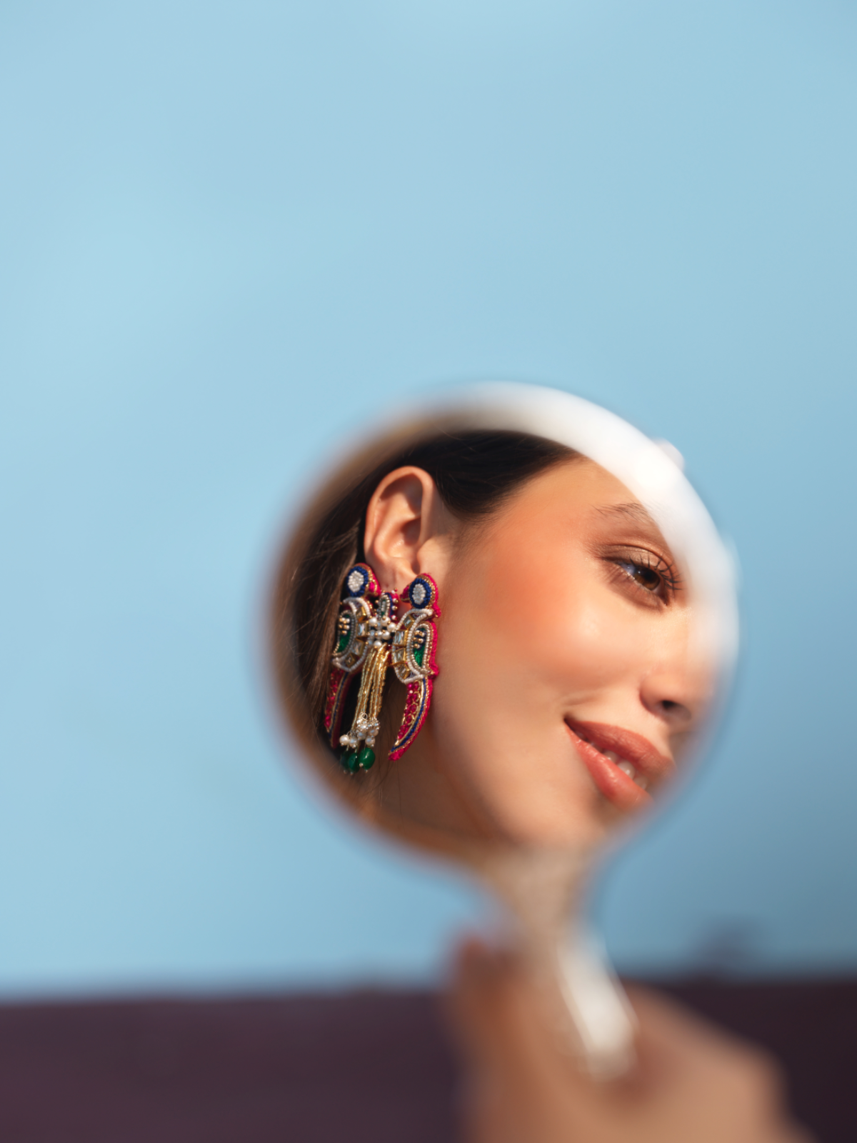 Gayatri- Zardosi embroidered earrings with sparrow motif