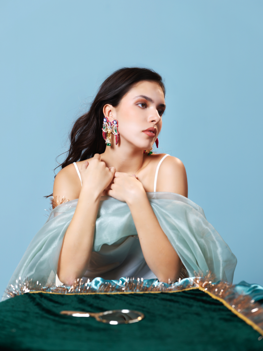 Gayatri- Zardosi embroidered earrings with sparrow motif