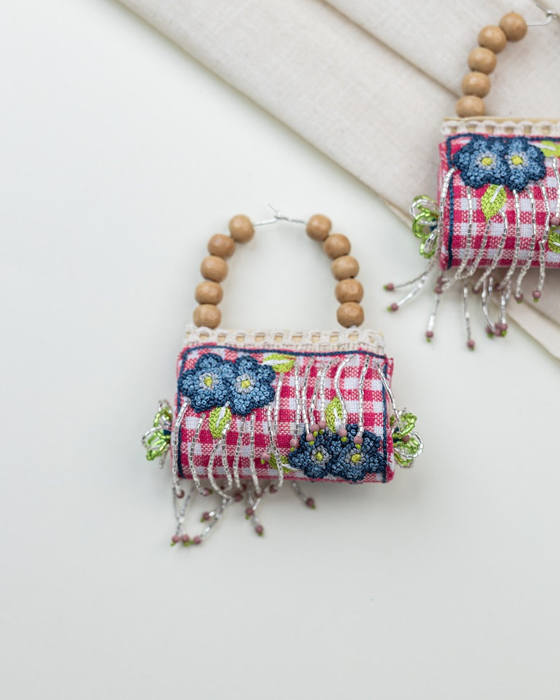 Rani!! Handcrafted embroidered on checks hoop earrings