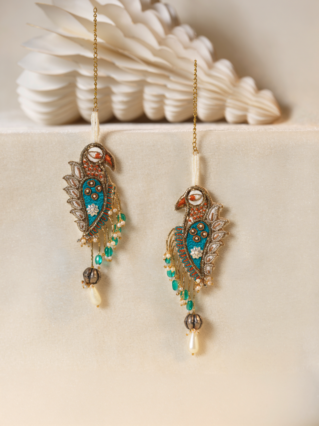 Padmini- Zardosi embroidered earcuffs with sparrow motif
