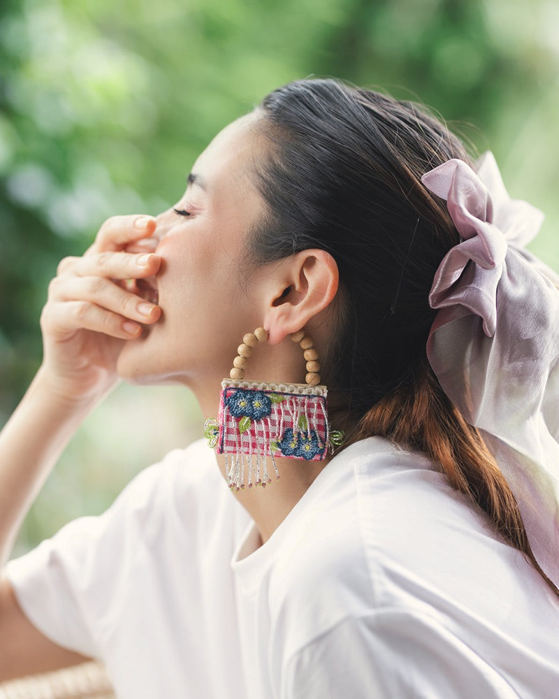 Rani!! Handcrafted embroidered on checks hoop earrings