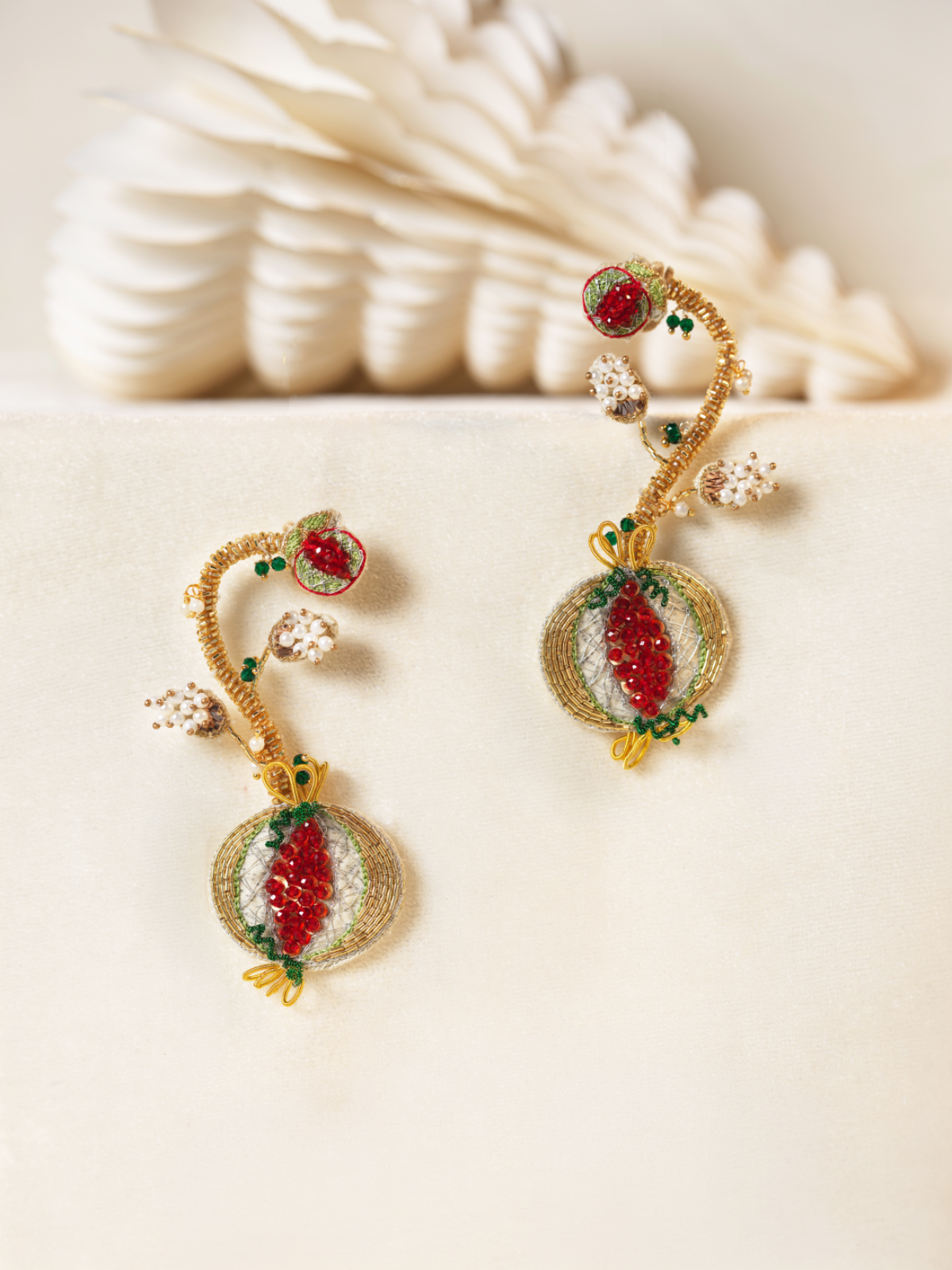 Padmaja- Zardosi embroidered earrings with pomegranate motif