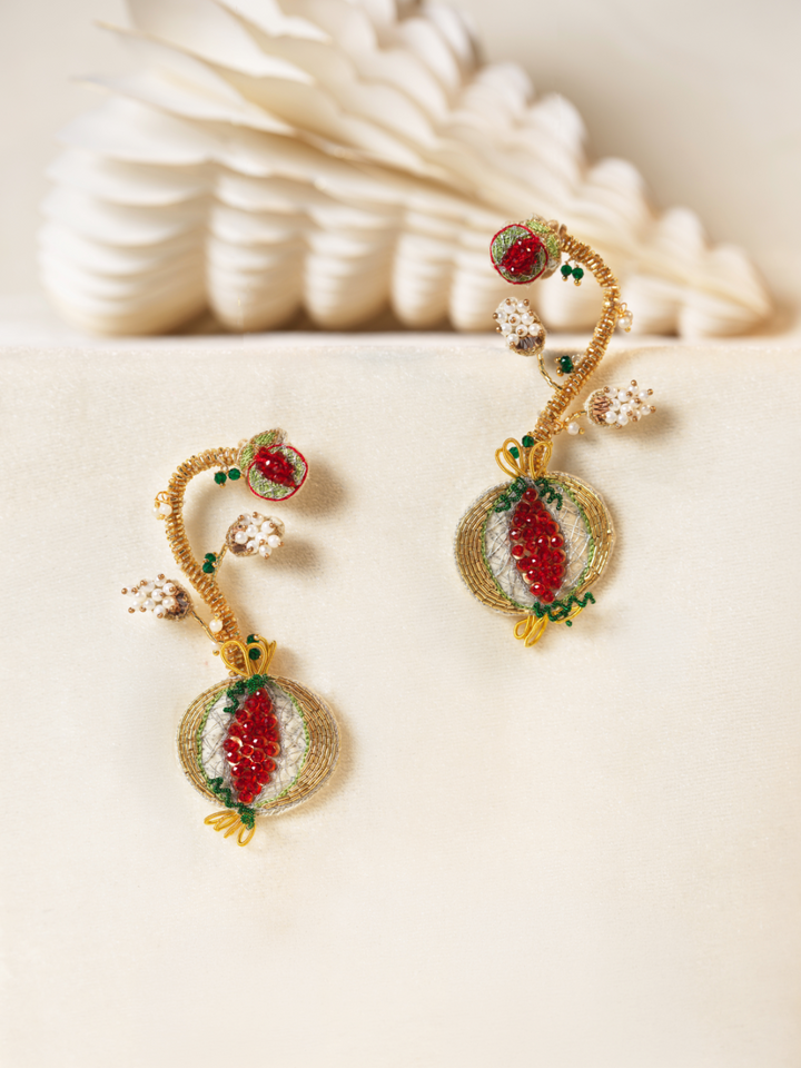 Padmaja- Zardosi embroidered earrings with pomegranate motif