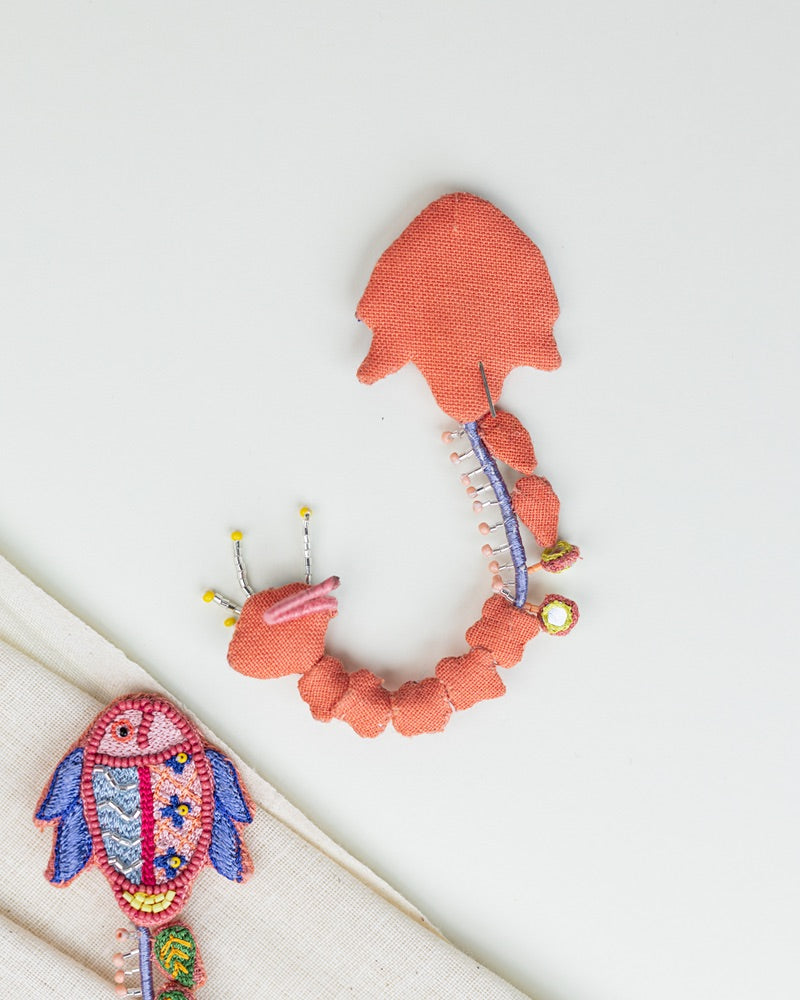 Madhuri!! Handcrafted fish and floral embroidered earrings