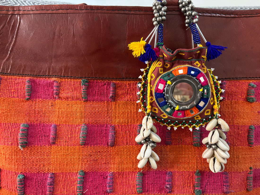 Bandhni with mirror embroidery Coin & Airpod Potli!!