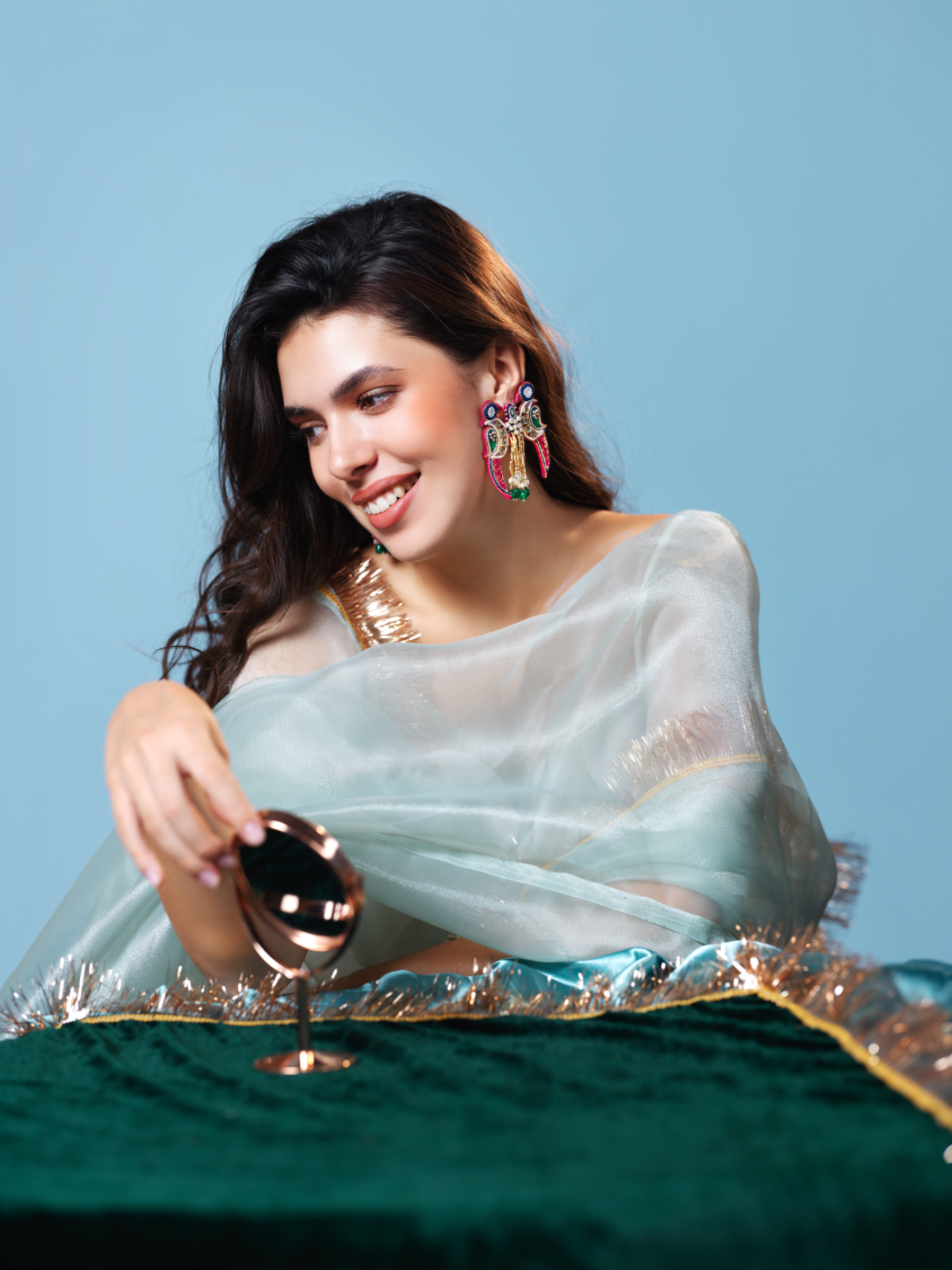Gayatri- Zardosi embroidered earrings with sparrow motif
