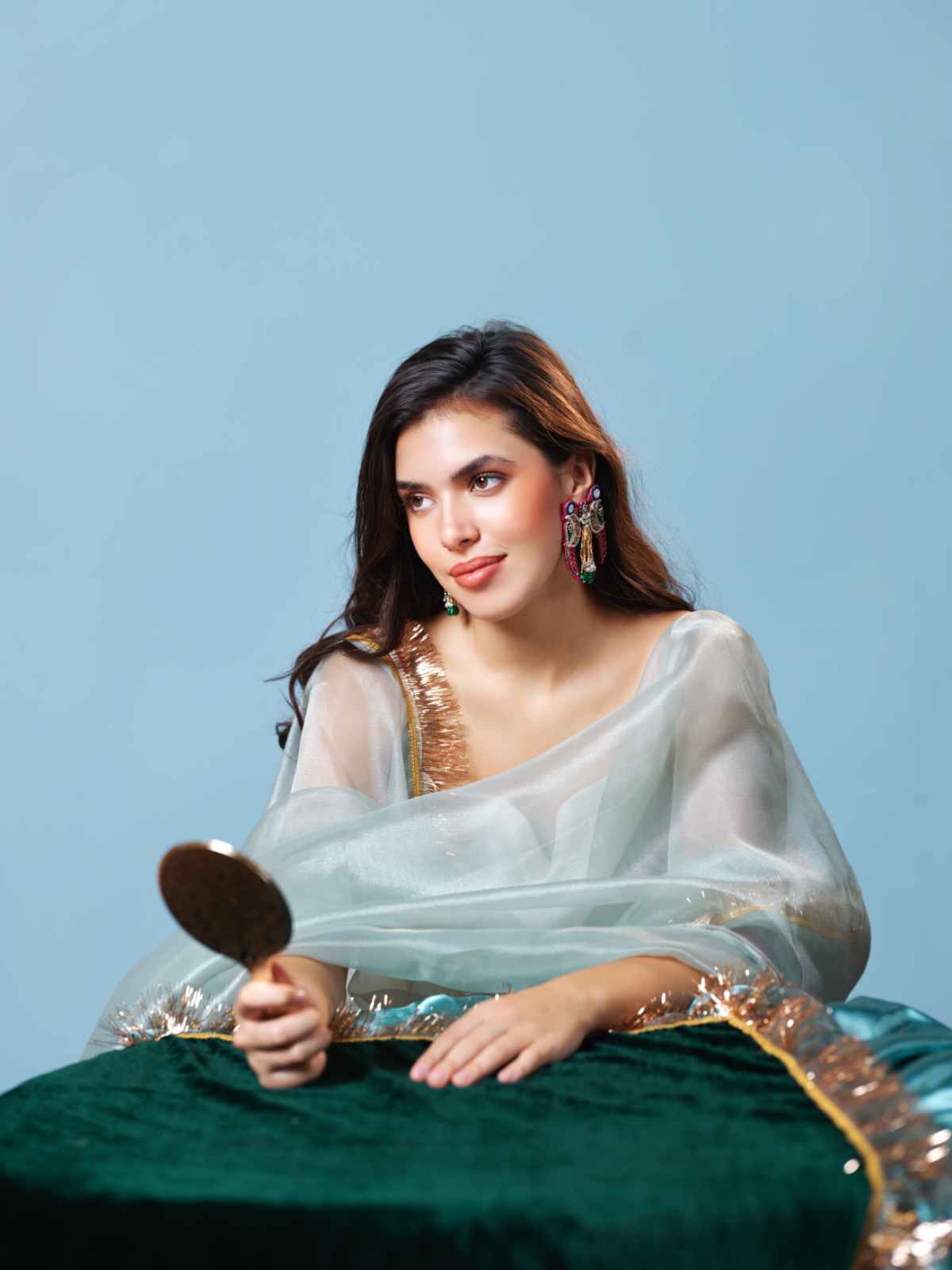 Gayatri- Zardosi embroidered earrings with sparrow motif