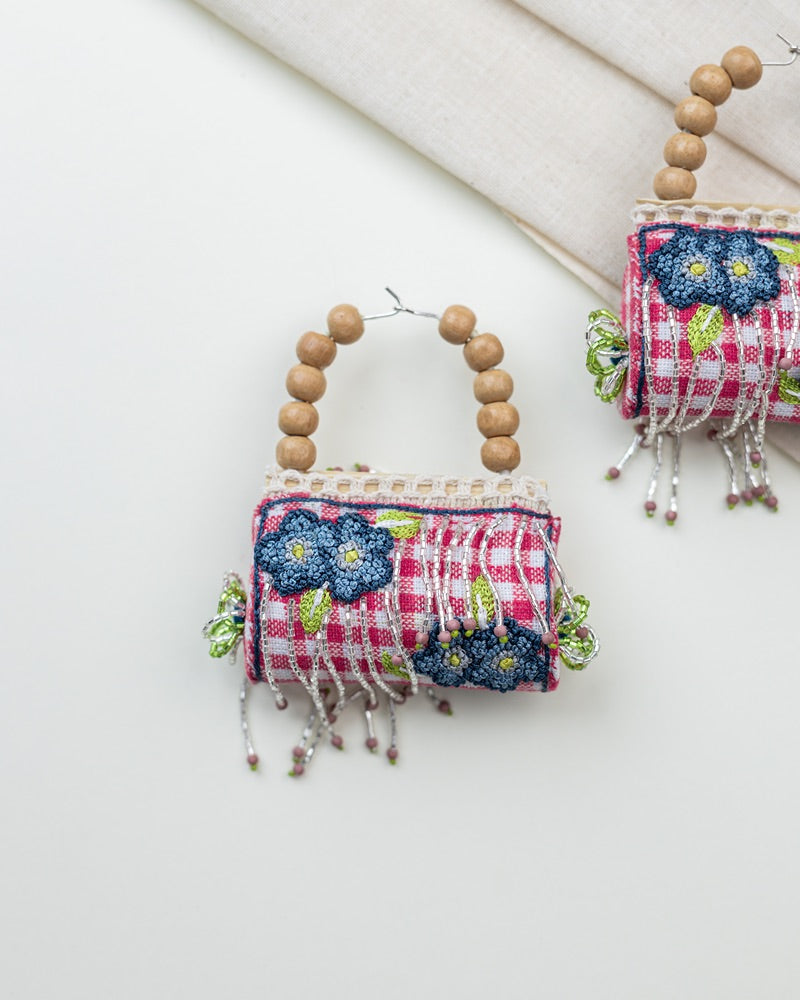Rani!! Handcrafted embroidered on checks hoop earrings