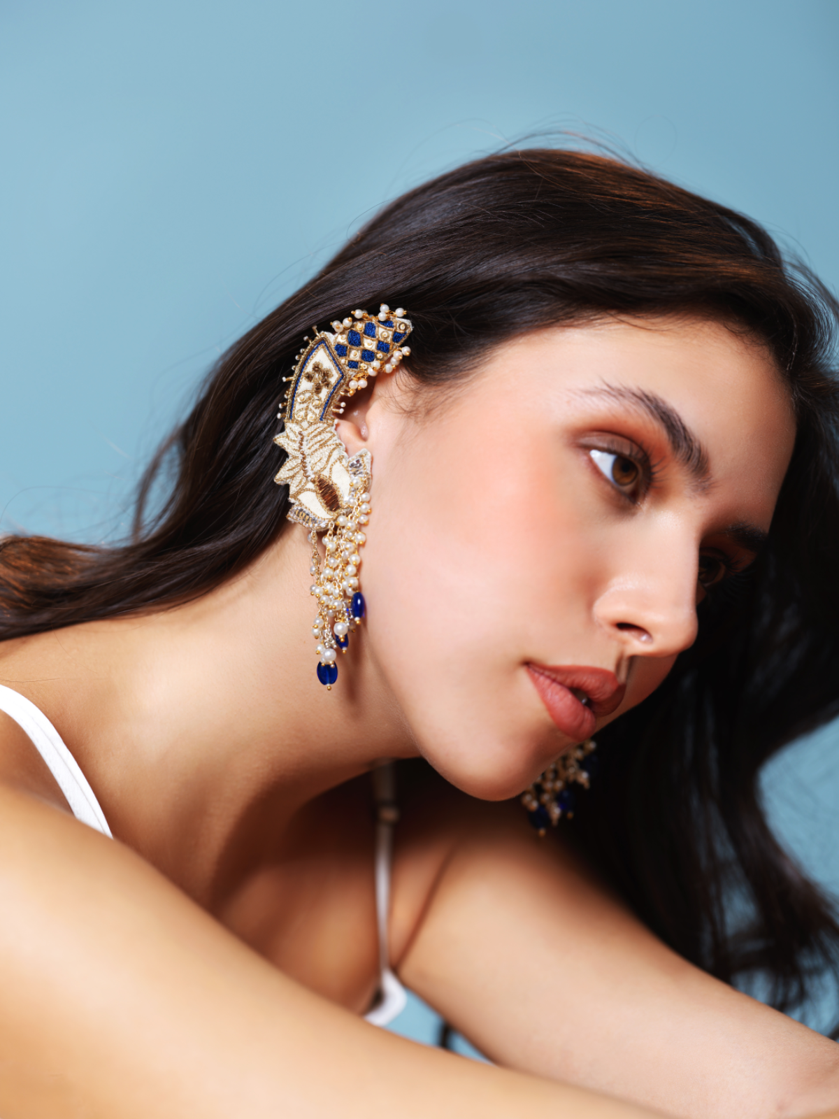 Shivranjani- Zardosi embroidered earcuffs with lotus motif