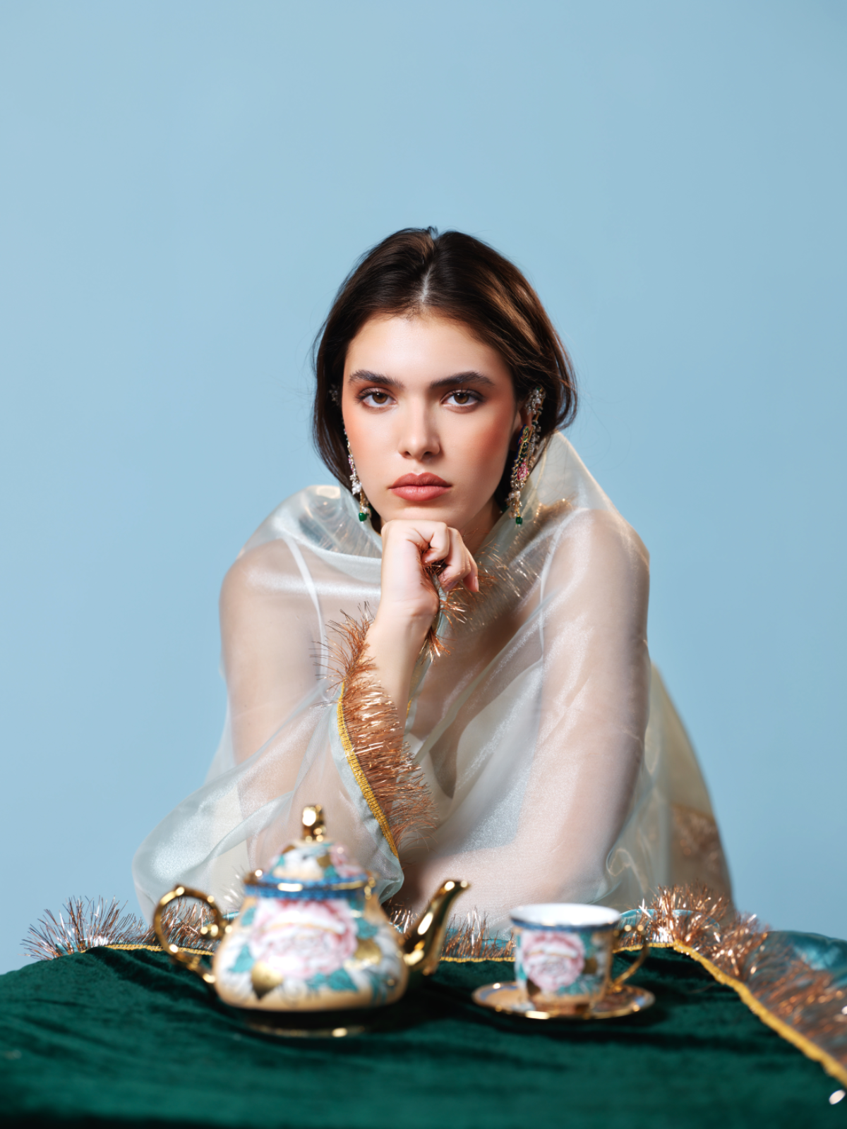 Priyadarshini- Zardosi embroidered earrings with sparrow motif
