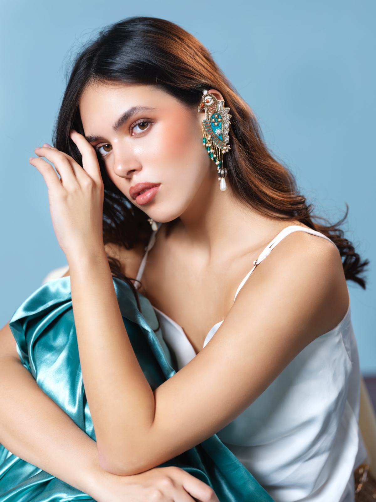 Padmini- Zardosi embroidered earcuffs with sparrow motif