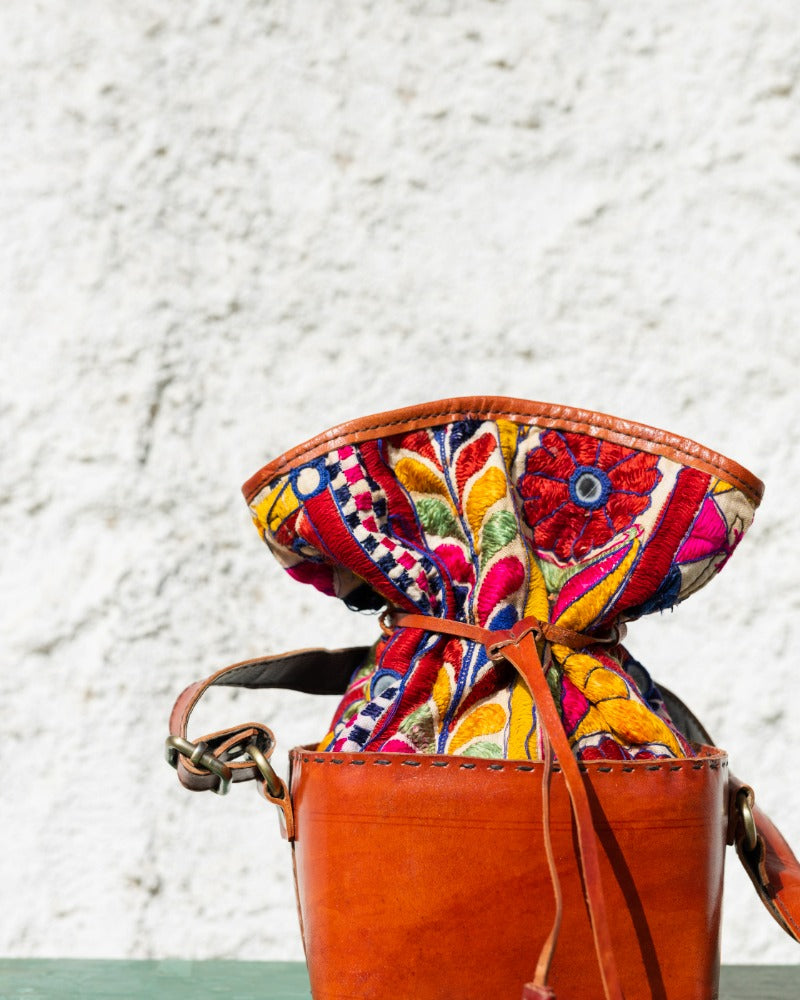 Gamthi potli handcrafted leather bag (square)