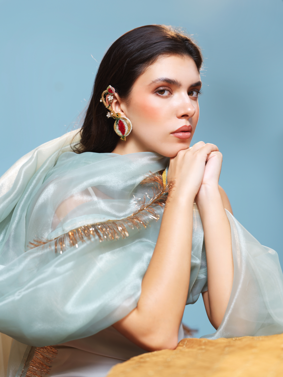 Padmaja- Zardosi embroidered earrings with pomegranate motif