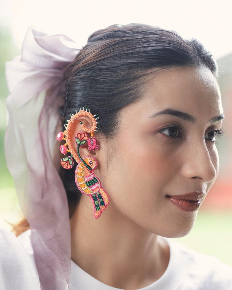 Raveena!! Handcrafted sparrow embroidered earcuffs