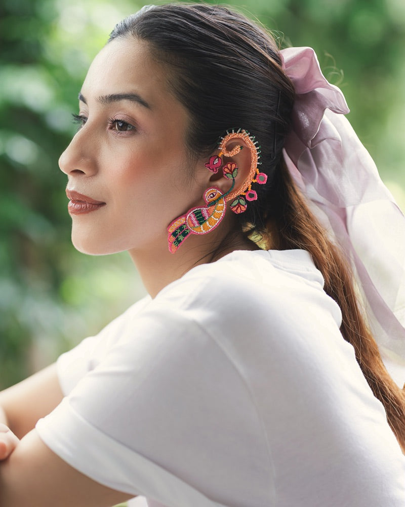 Raveena!! Handcrafted sparrow embroidered earcuffs