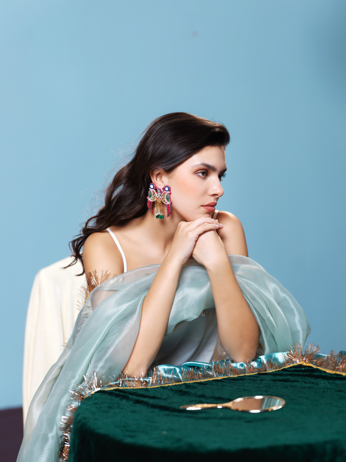 Gayatri- Zardosi embroidered earrings with sparrow motif