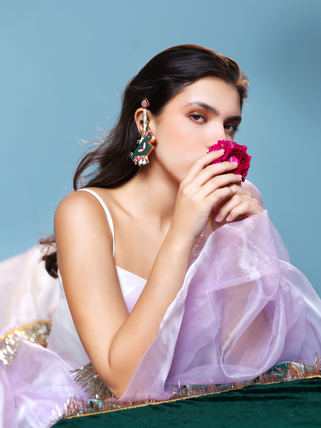 Rajyashree-Zardosi embroidered earrings with Patola Parrot motif!!
