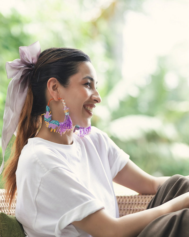 Urmila!! Handcrafted floral embroidered hoop earrings