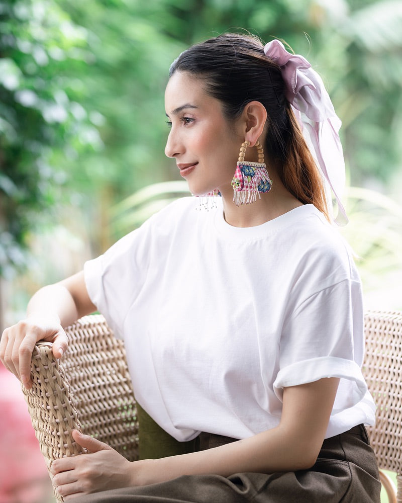 Rani!! Handcrafted embroidered on checks hoop earrings