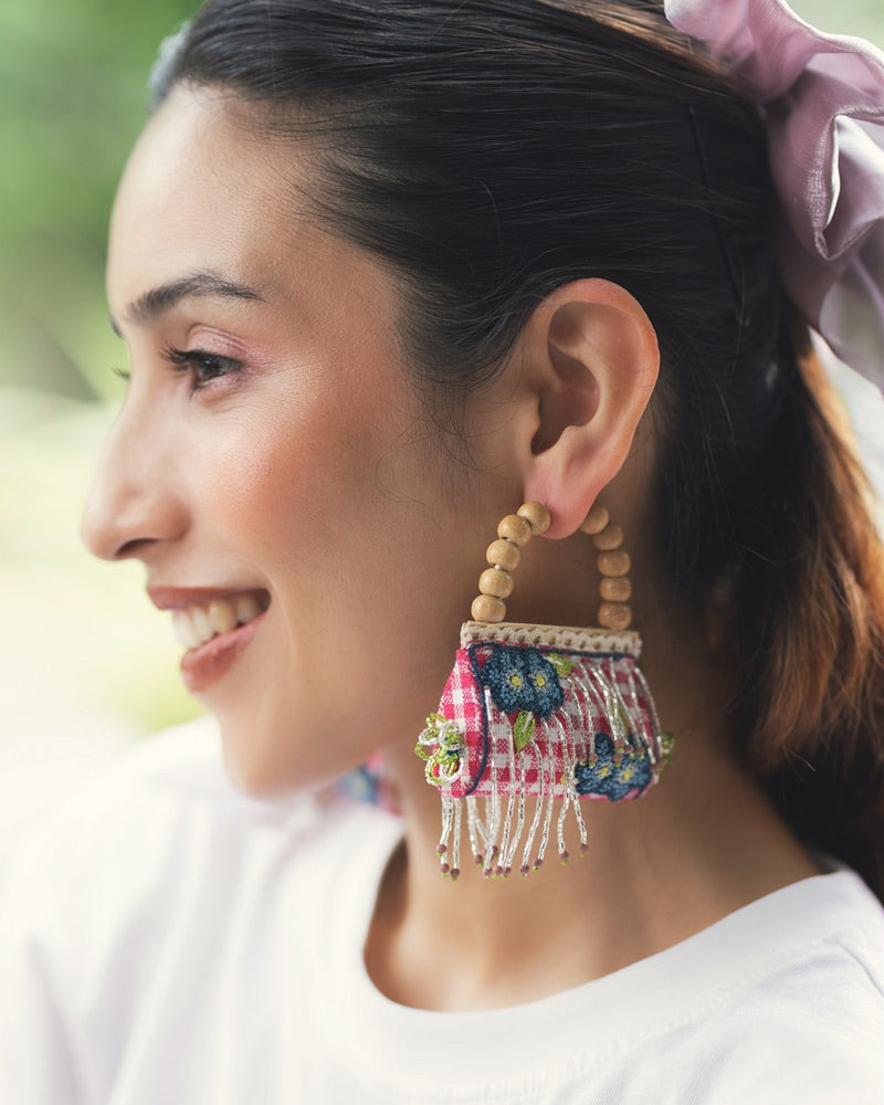 Rani!! Handcrafted embroidered on checks hoop earrings