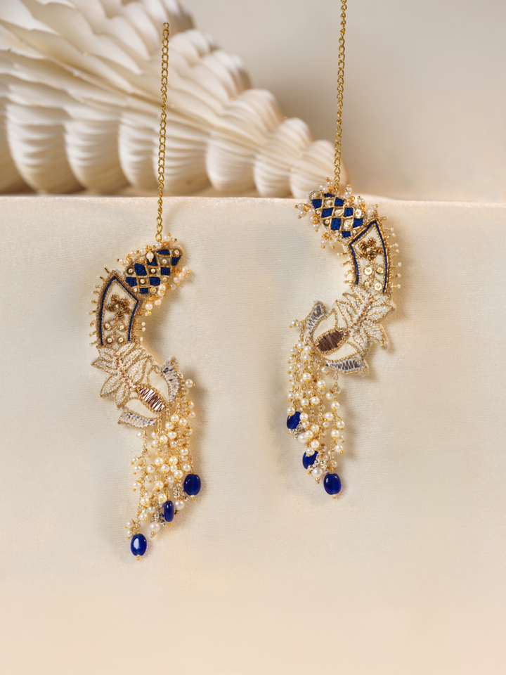 Shivranjani- Zardosi embroidered earcuffs with lotus motif