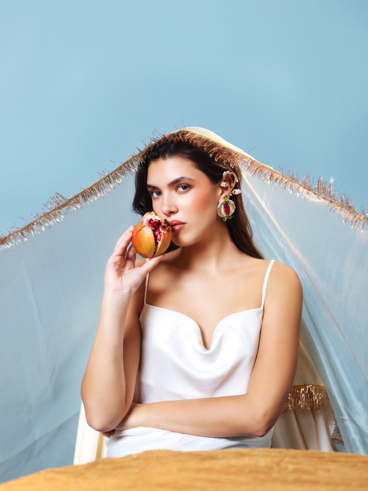 Padmaja- Zardosi embroidered earrings with pomegranate motif