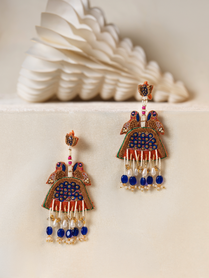 Radhika- Zardosi embroidered earrings with Peacock motifs!!