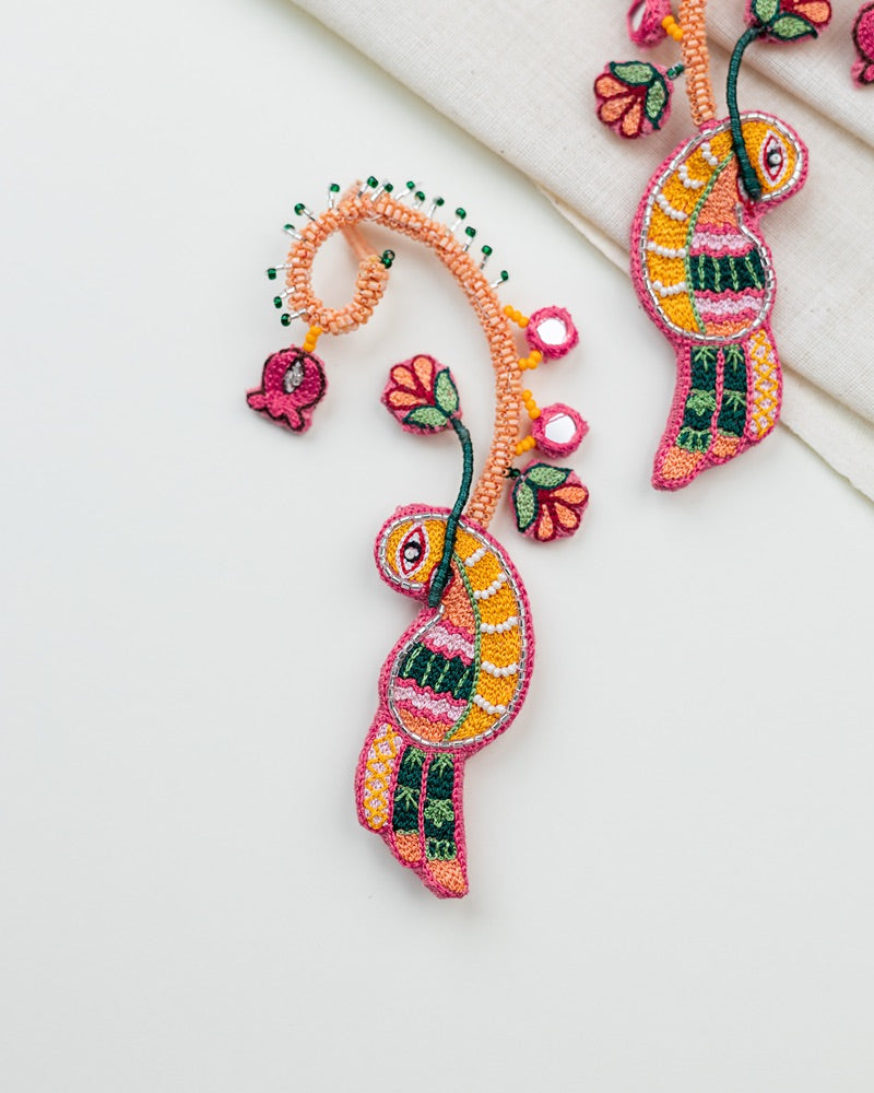 Raveena!! Handcrafted sparrow embroidered earcuffs