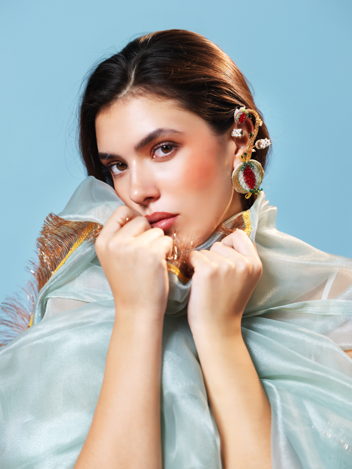 Padmaja- Zardosi embroidered earrings with pomegranate motif