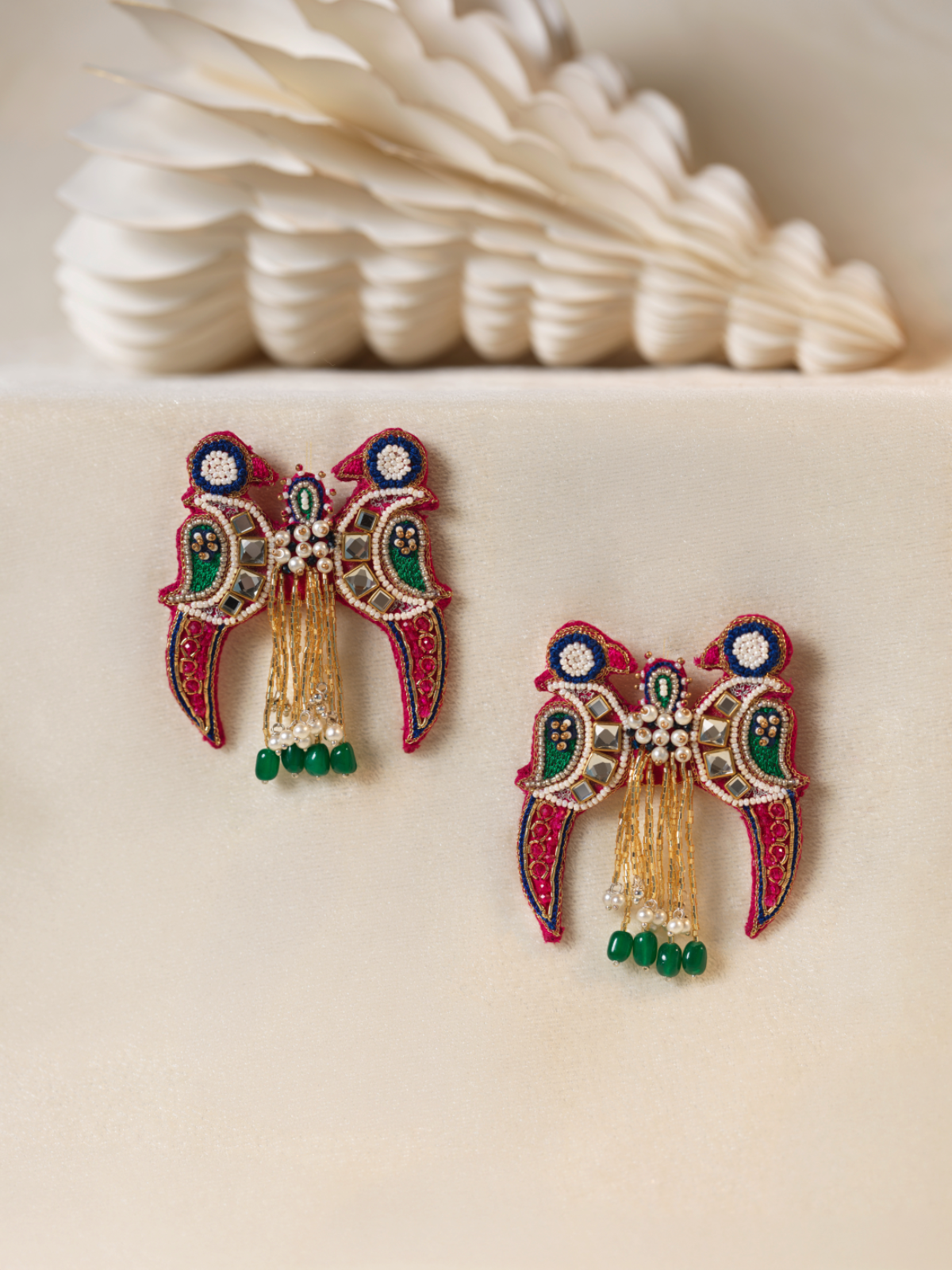 Gayatri- Zardosi embroidered earrings with sparrow motif