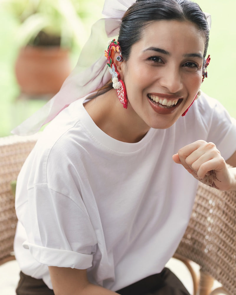 Karishma!! Handcrafted pomegranate embroidered earrings