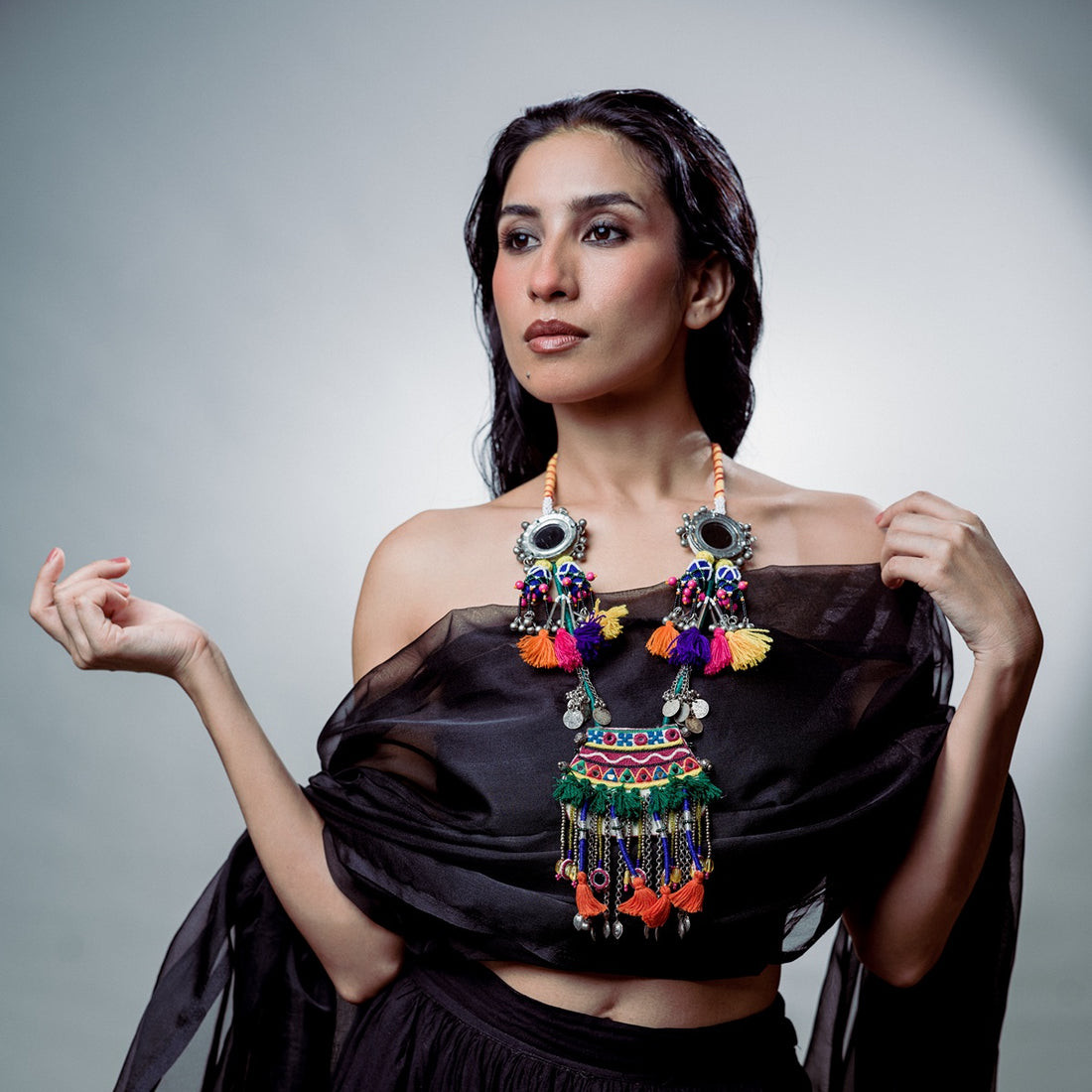 Favta Hai!! Traditional neckpiece with mirror tassels!!