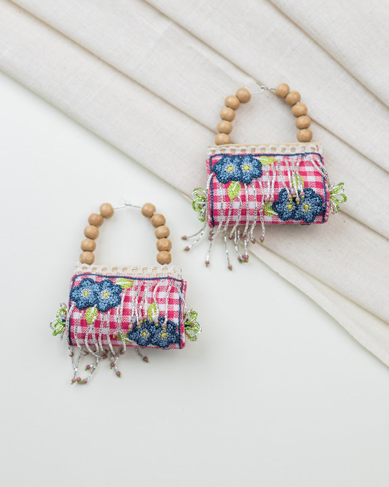 Rani!! Handcrafted embroidered on checks hoop earrings