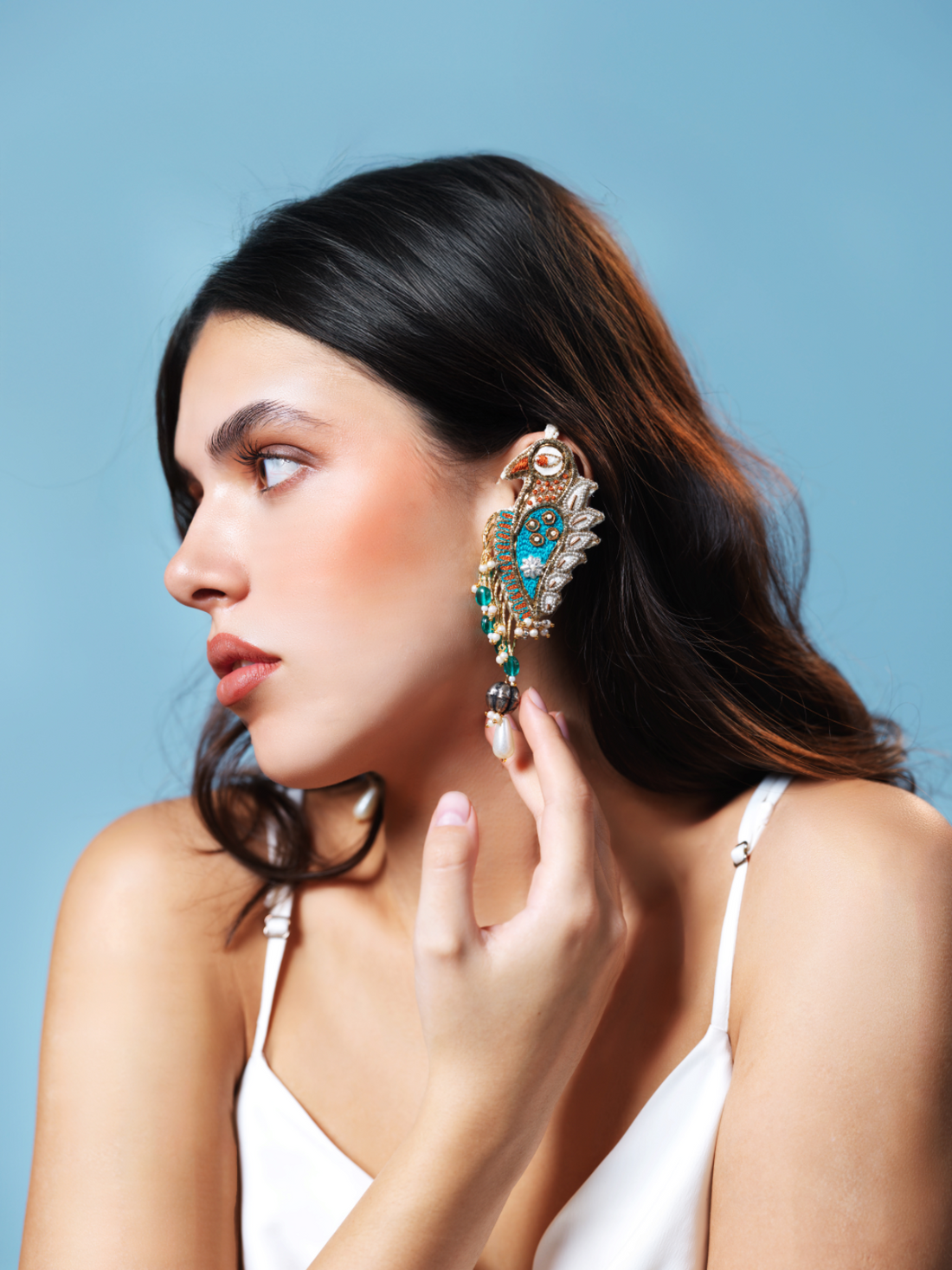 Padmini- Zardosi embroidered earcuffs with sparrow motif