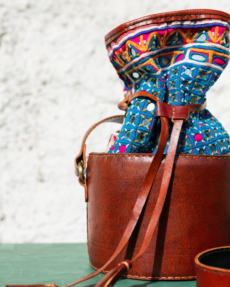 Gamthi Potli handcrafted leather bag (round)