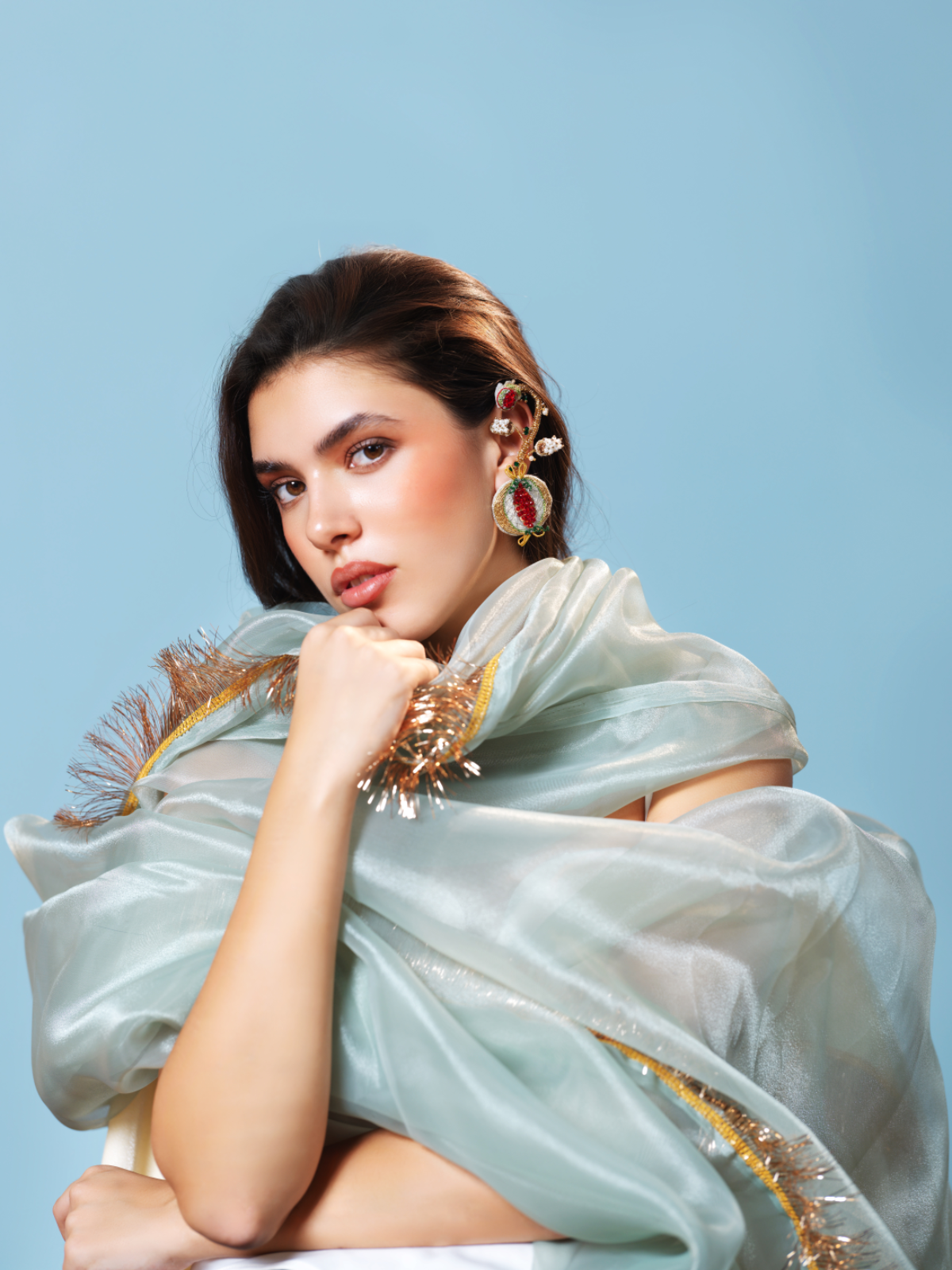 Padmaja- Zardosi embroidered earrings with pomegranate motif