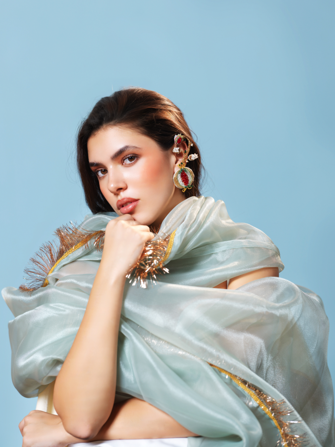 Padmaja- Zardosi embroidered earrings with pomegranate motif