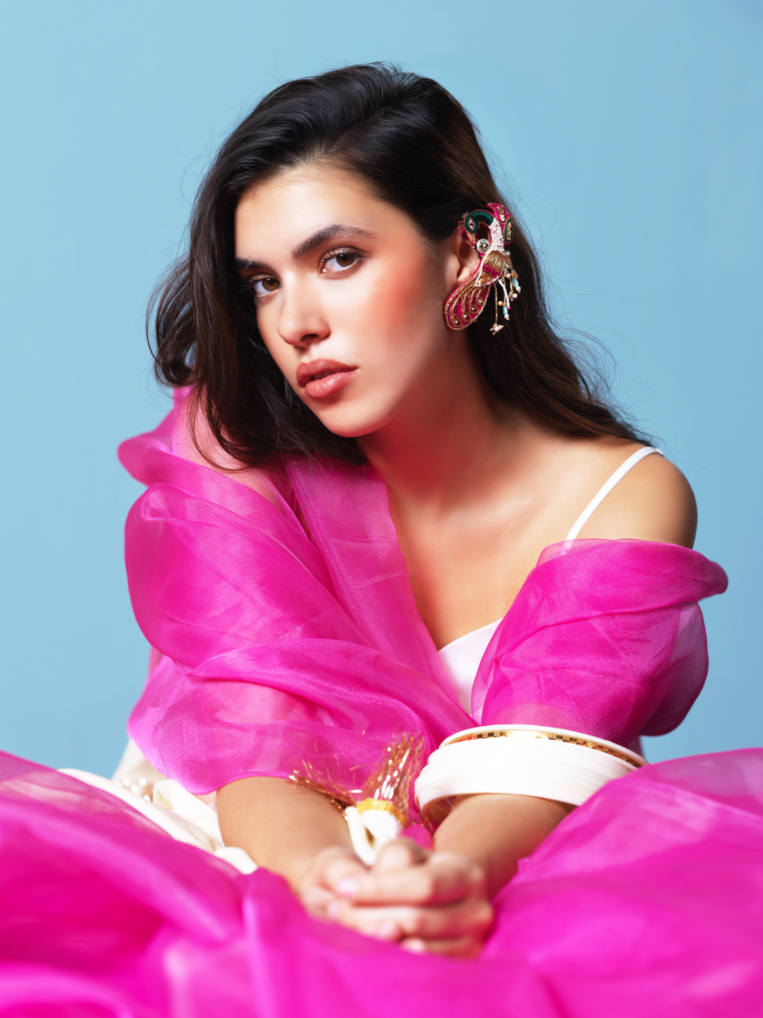 Bhagyahsree- Zardosi embroidered earcuffs with Peacock motifs