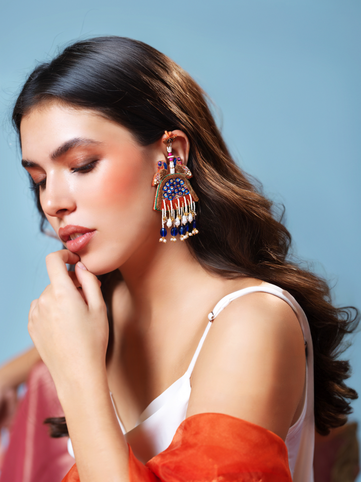 Radhika- Zardosi embroidered earrings with Peacock motifs!!