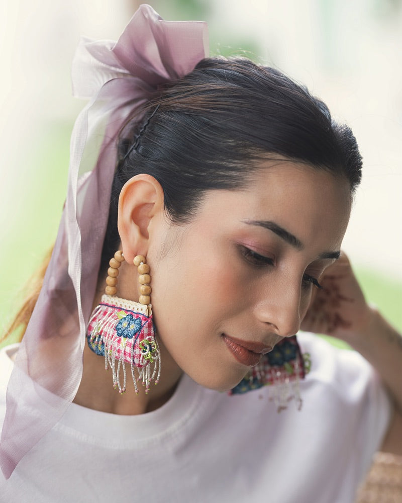 Rani!! Handcrafted embroidered on checks hoop earrings