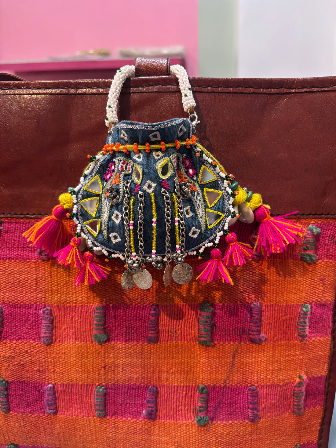 Sparrow embroidered Coin and Airpod Potli Purse