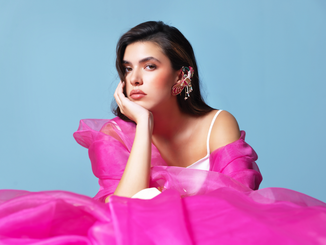 Bhagyahsree- Zardosi embroidered earcuffs with Peacock motifs