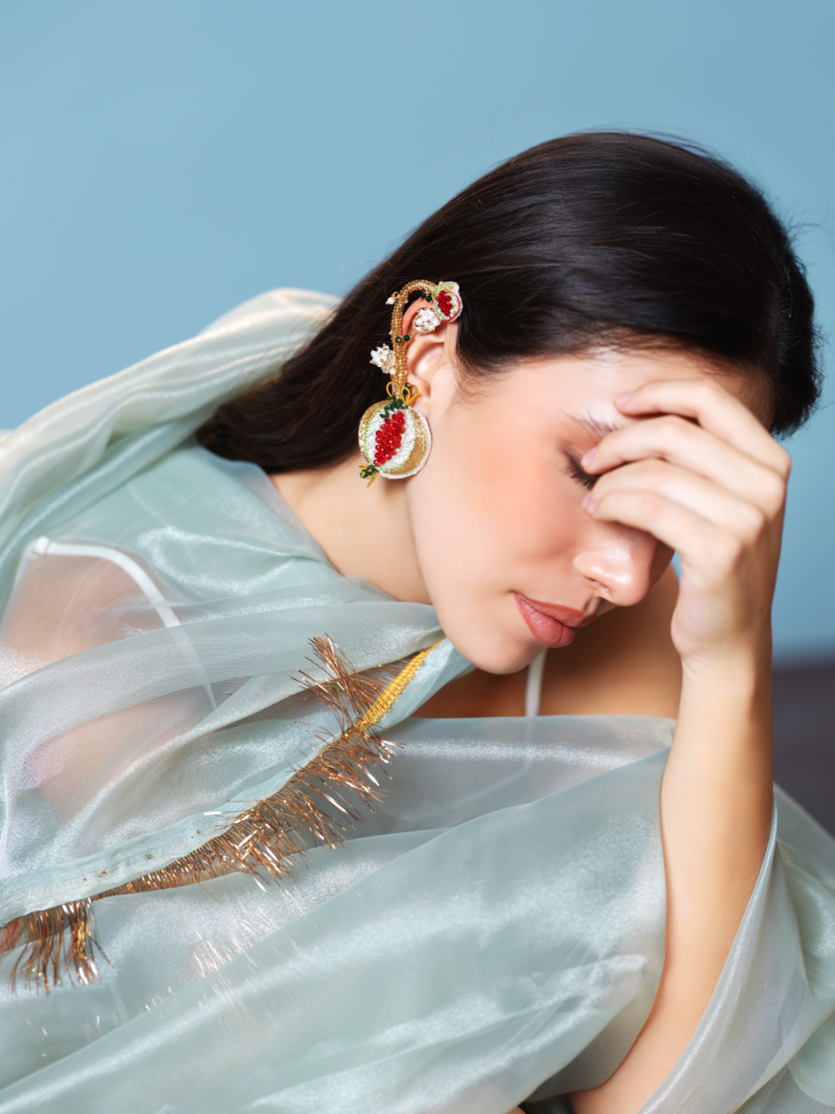 Padmaja- Zardosi embroidered earrings with pomegranate motif
