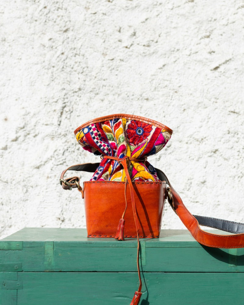 Gamthi potli handcrafted leather bag (square)