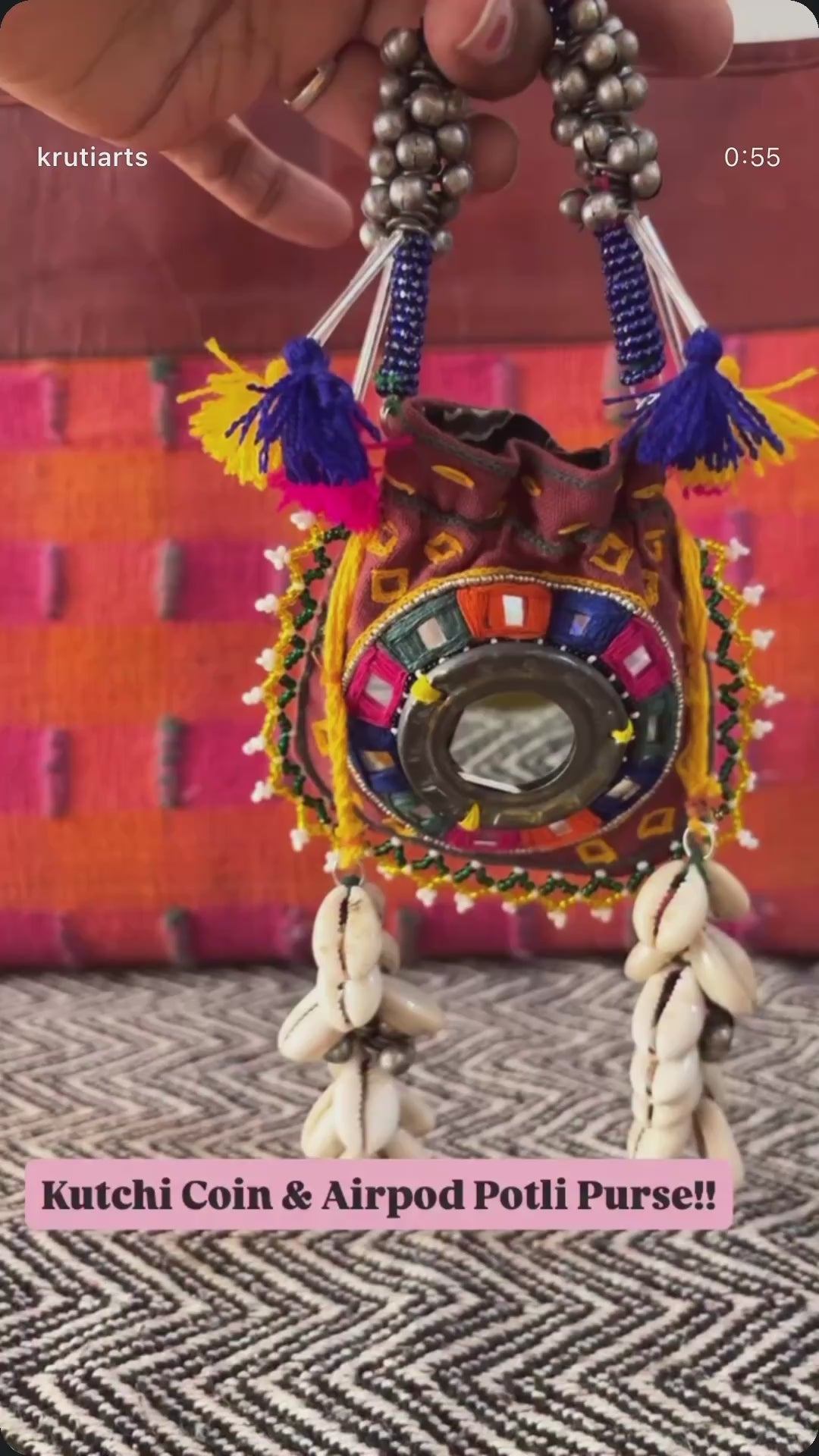 Bandhni with mirror embroidery Coin & Airpod Potli!!